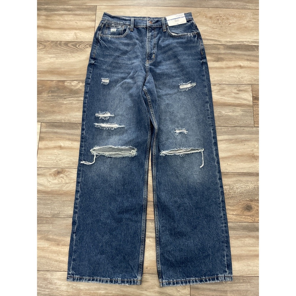 Arizona Skater Jeans Womens 13 Curvy Highest Rise Wide Leg Distressed Blue New